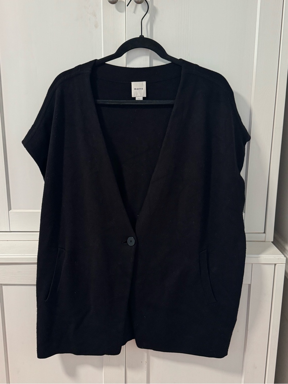 Maeve Black Single-Button Open Cardigan Vest